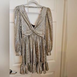 Gold Shimmering Fit and Flare Party Dress, Size S